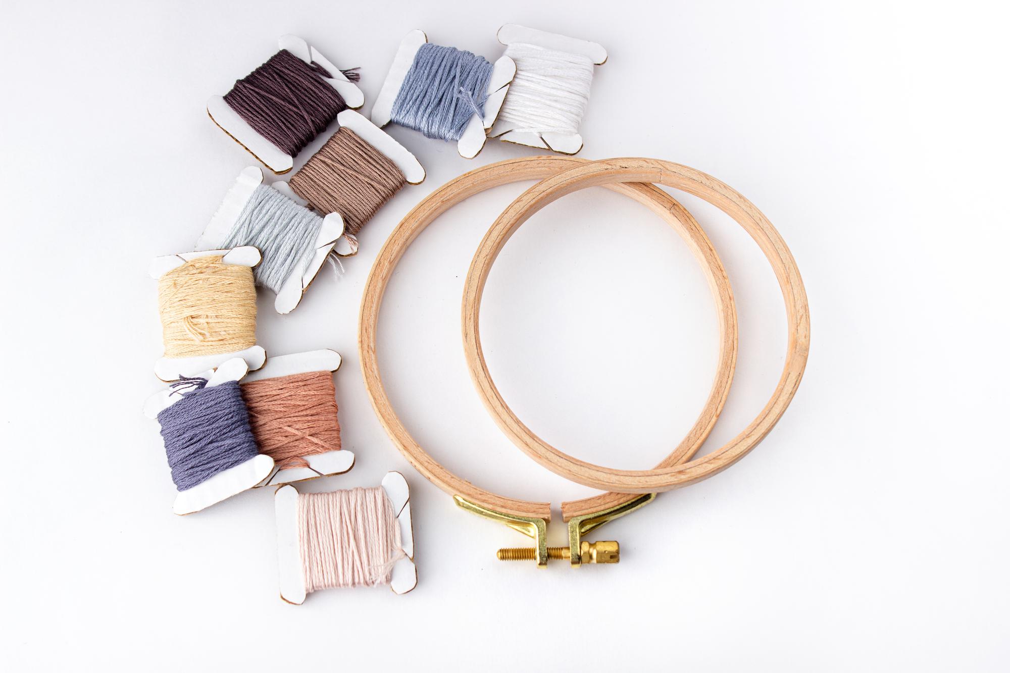 Hoop with colorful sampler and palette